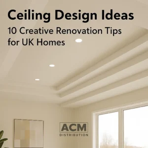 Ceiling Design Ideas – Creative Renovation Styles for UK Homes Modern ceiling design ideas illustrated with panels, lighting, and renovation tools