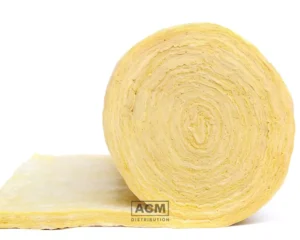 Roll of yellow glass wool insulation used in energy-efficient building projects