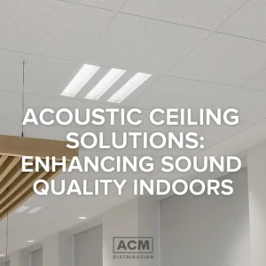 Modern acoustic ceiling with white perforated tiles and wooden slatted panels in a commercial interior