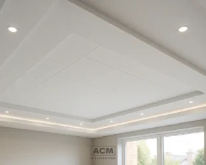 Smooth plasterboard ceiling in a renovated London flat
